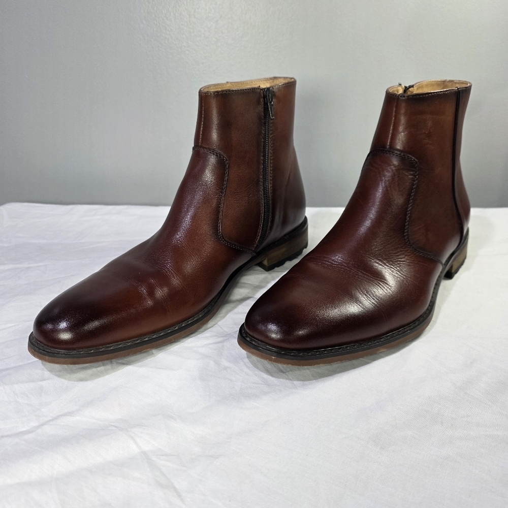 Moretti Black Label Abbot Inside Zip Classic Brown Leather Ankle Boots. 11.5